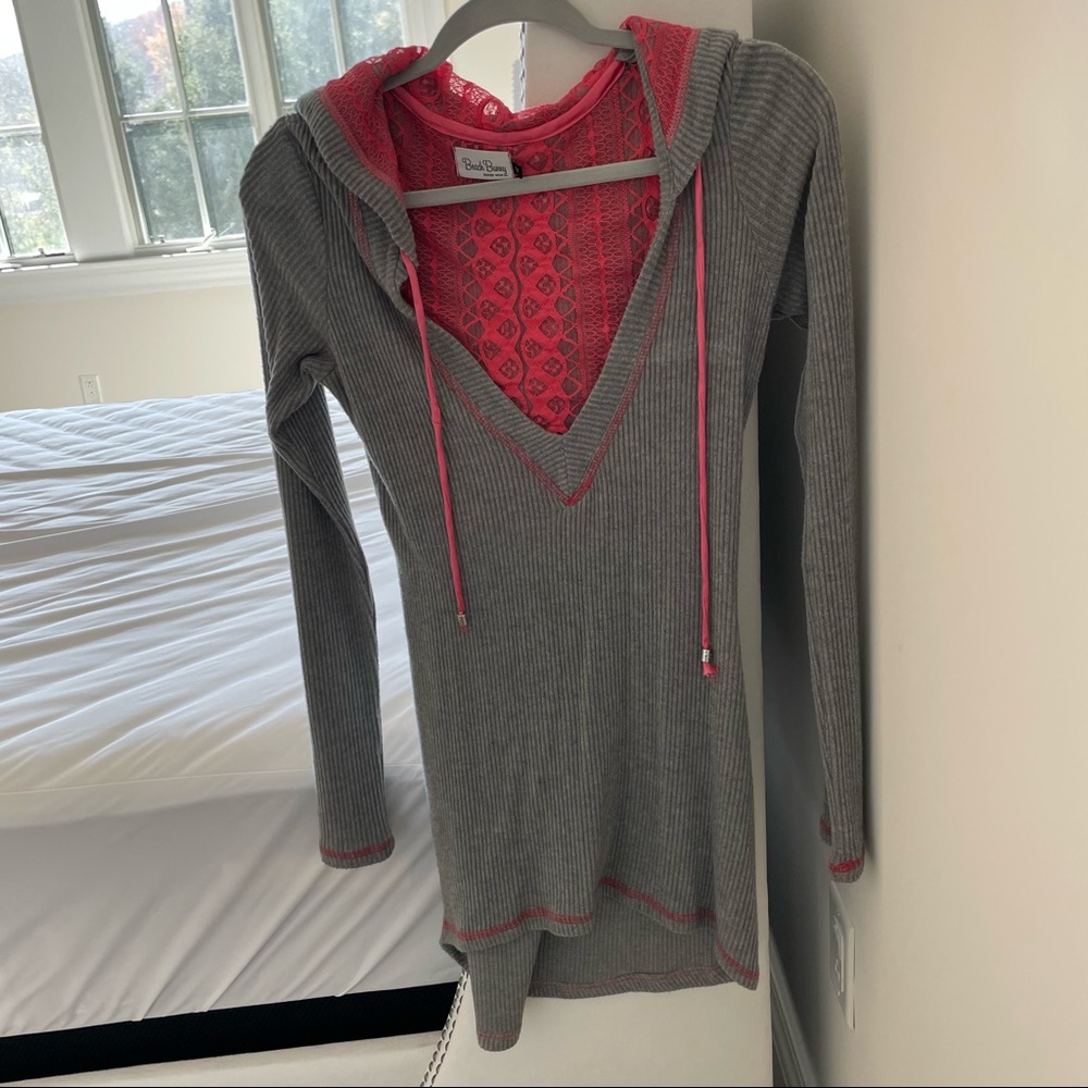Beach bunny gray pink tunic sweater dress Medium M